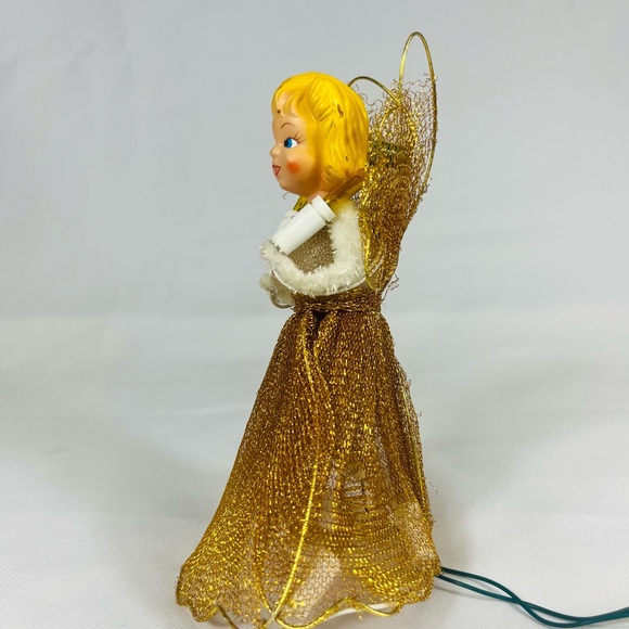 Vintage Christmas angel tree topper wire Blonde 6 1/4" - Picture 2 of 8